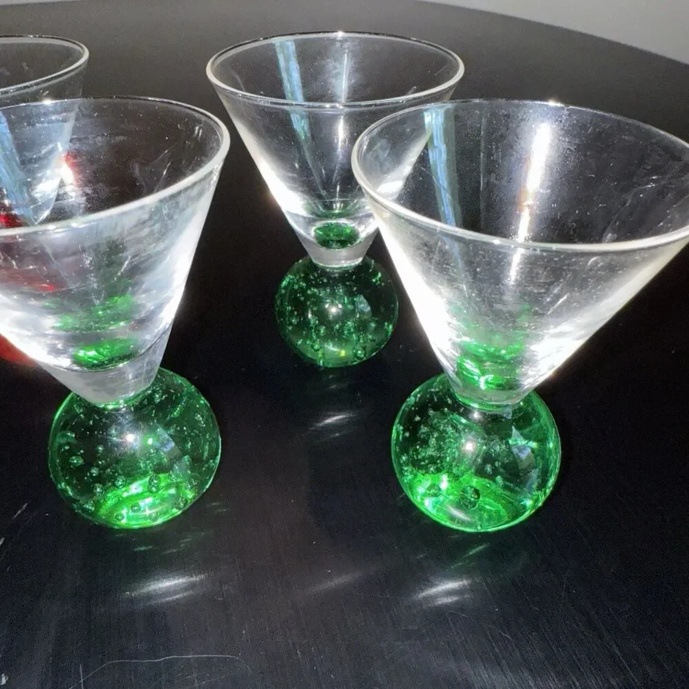 6 Vintage Glasses Italian Retro Blown Bubble Bar Cordial Shot Glass Red & Green